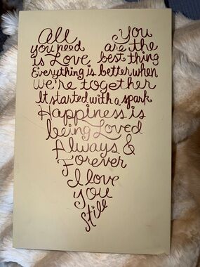 Handwritten Heart Quote Wall Art - Cream with Brown Script decor